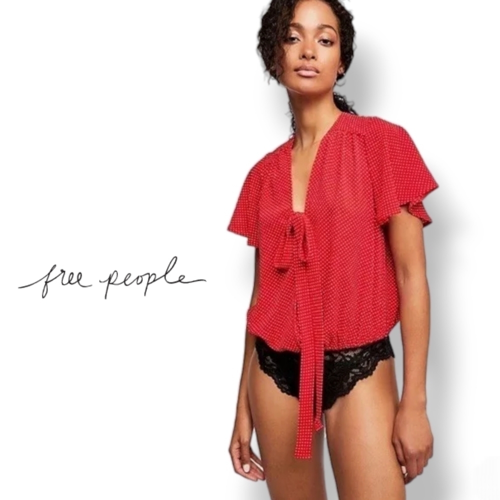 Free People Red Uptown Girl Polka Dot Bodysuit
